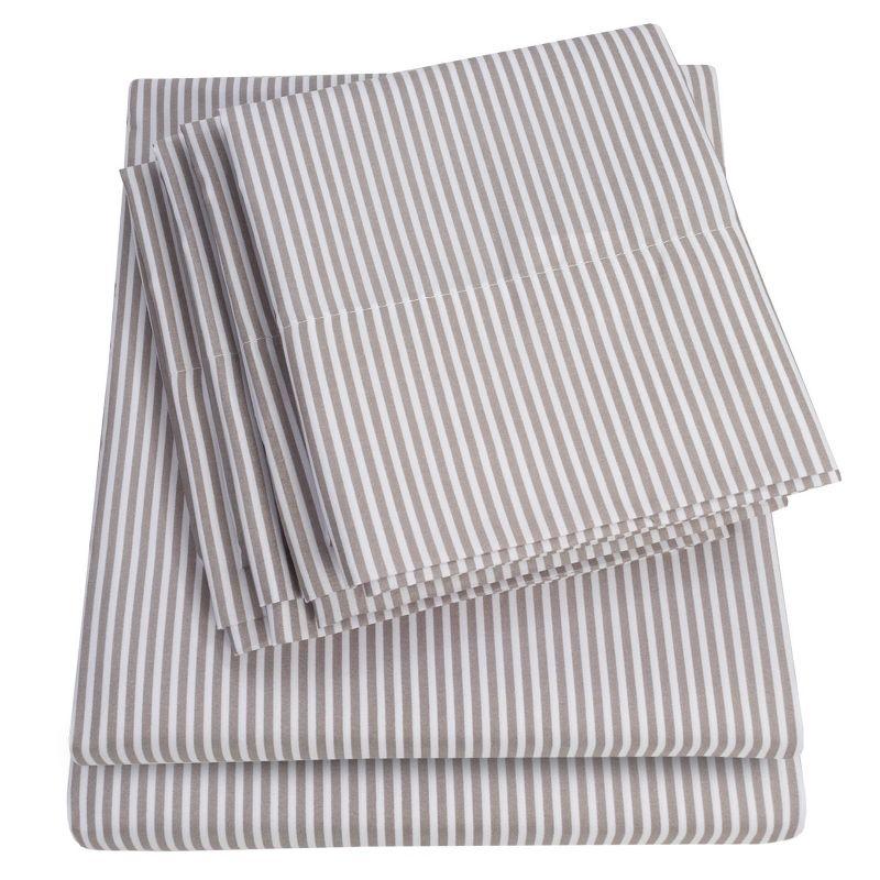 6 Piece Classic Stripes Printed Sheet Set, Deluxe Ultra Soft 1500 Series, Double Brushed Microfiber by Sweet Home Collection®