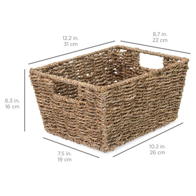 Natural Seagrass Rectangular Stackable Storage Baskets with Handles