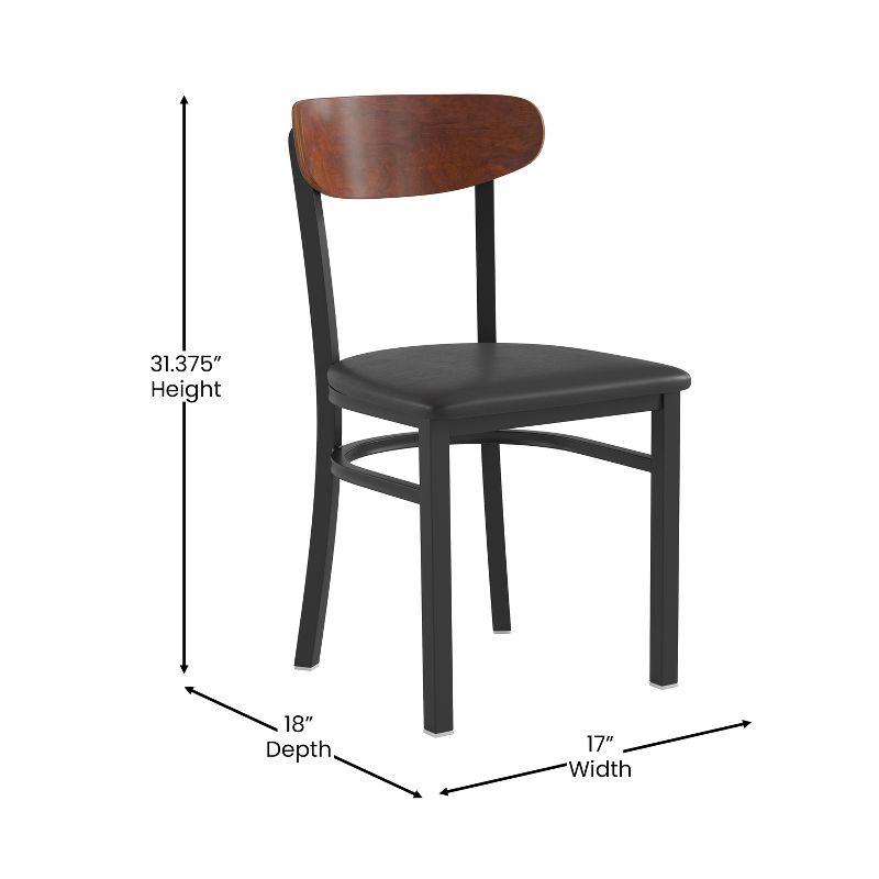 Flash Furniture Wright Commercial Dining Chair with 500 LB. Capacity Black Steel Frame, Walnut Finish Wooden Boomerang Back, and Black Vinyl Seat