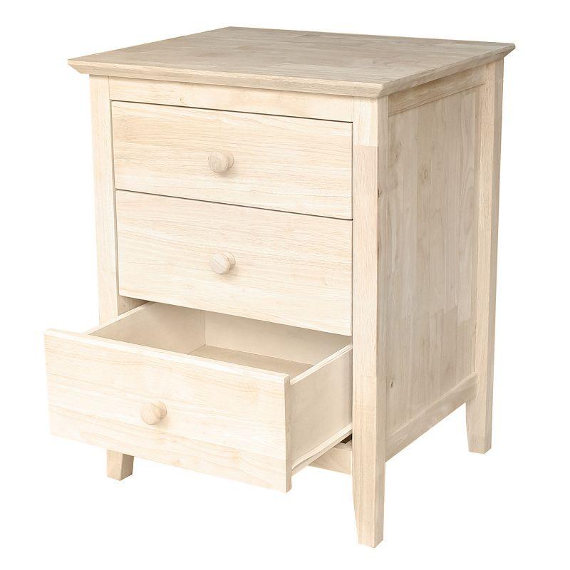 Classic Solid Wood 3-Drawer Nightstand in Unfinished Parawood