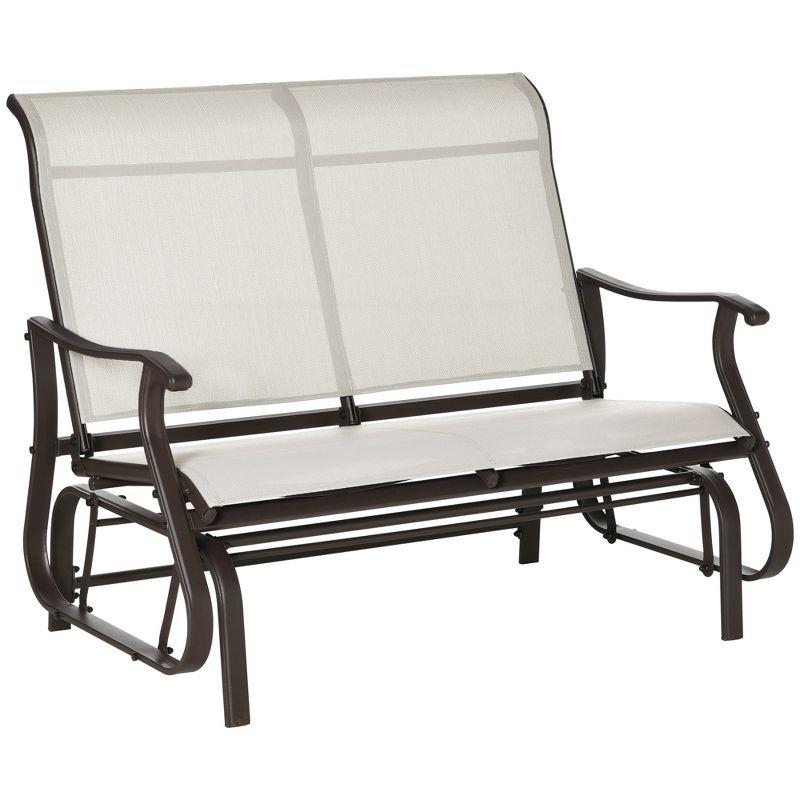 Outsunny 47" Outdoor Double Glider Bench for 2 Person, Patio Glider Armchair Swing Chair for Backyard with Mesh Seat and Backrest, Cream White