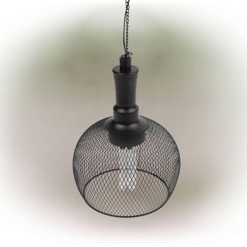 10" Solar Hanging Mesh Glass Lantern Black - Alpine Corporation