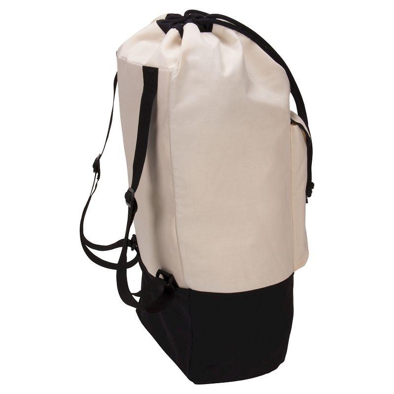 Household Essentials Backpack Duffel Laundry Bag Canvas Drawstring Cream/Black