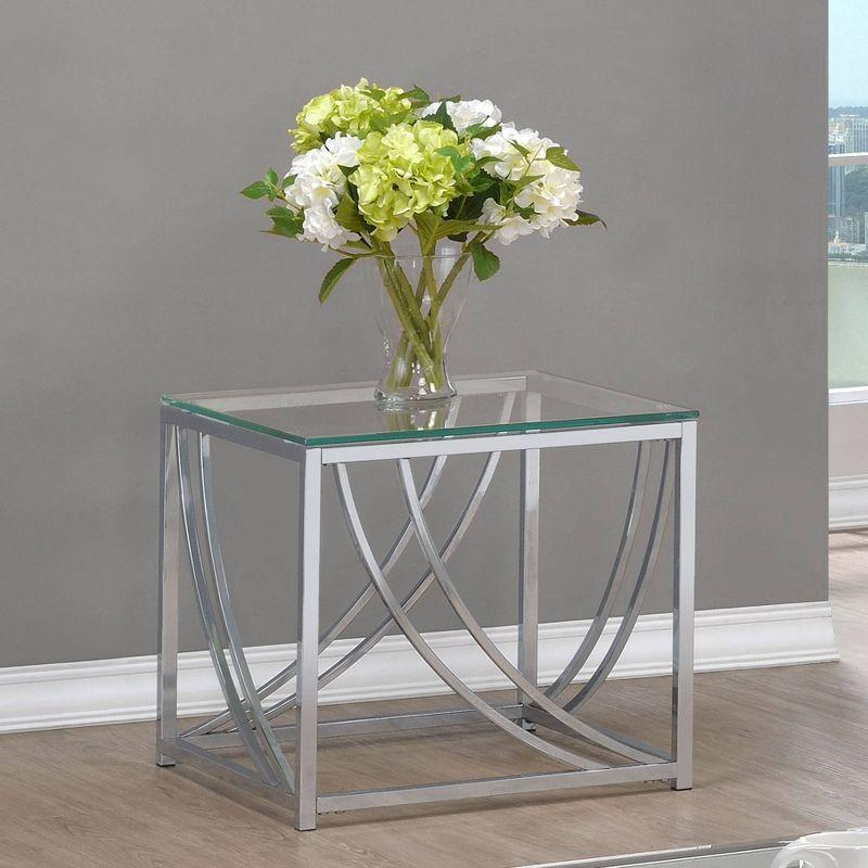 Lille Square End Table with Glass Top Chrome - Coaster