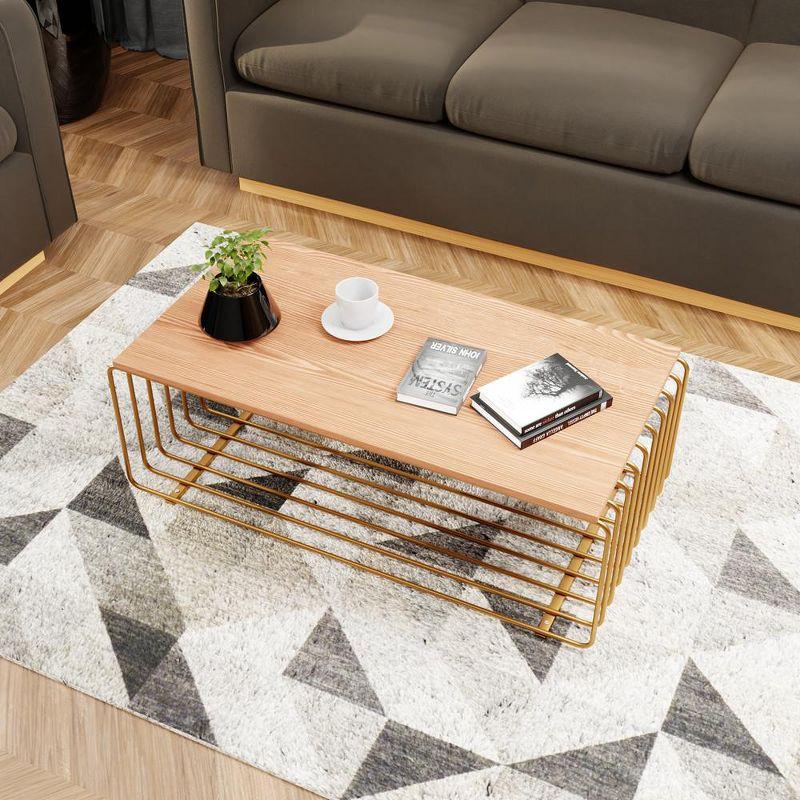 LeisureMod Walden Rectangular Coffee Table Powder Coated Gold Steel Frame