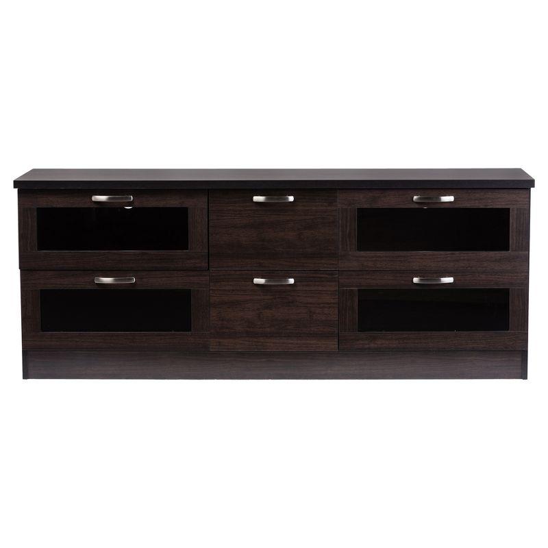 Adelino Wood Cabinet with 4 Glass Doors and 2 Drawers TV Stand for TVs up to 62" Dark Brown - Baxton Studio