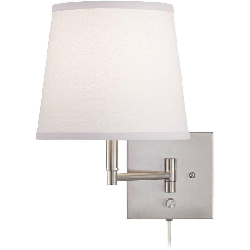 360 Lighting Lanett Modern Swing Arm Wall Lamps Set of 2 Brushed Nickel Plug-in Light Fixture White Empire Drum Shade for Bedroom Bedside Living Room