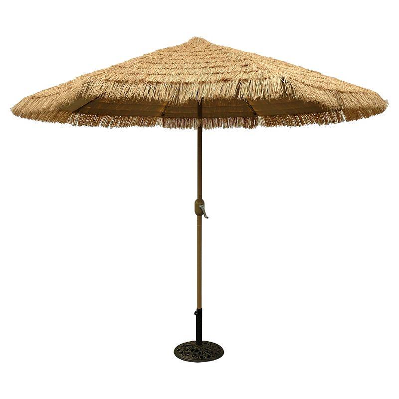 9-Foot Thatch Patio Umbrella with Aluminum Frame and Crank Lift