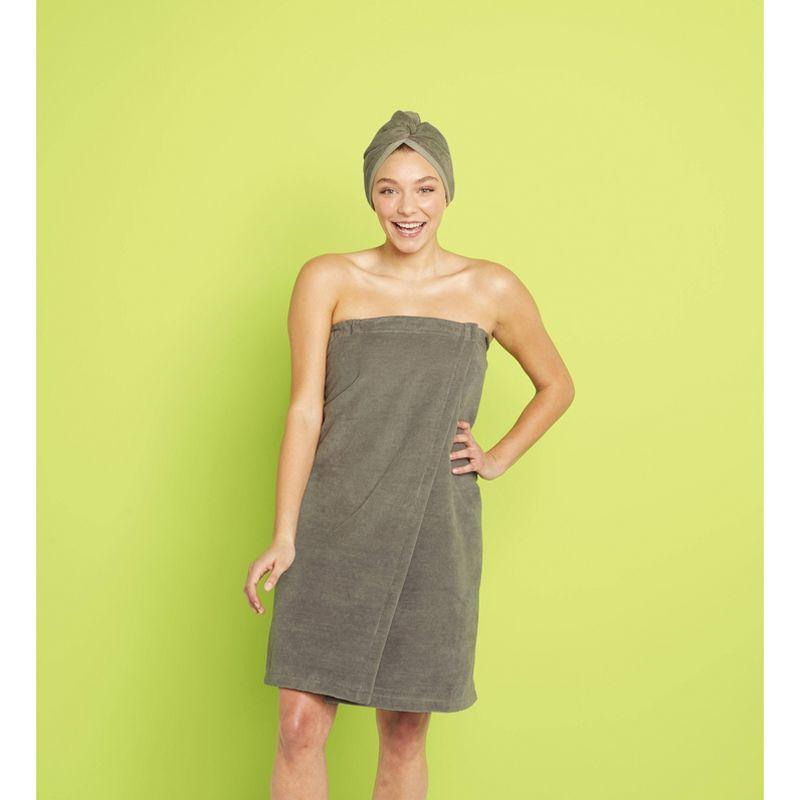 Bath Body Wrap Gray - Room Essentials™: Cotton Terry Shower Wrap, Hook & Loop Closure, OEKO-TEX Certified