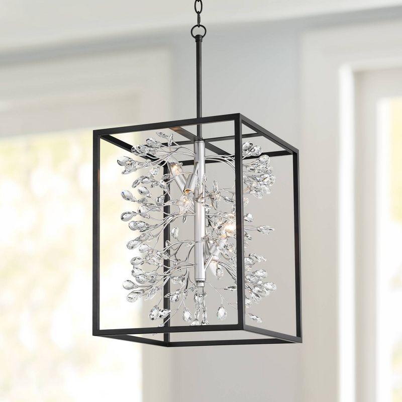 Possini Euro Design Black Silver Pendant Chandelier 15 1/4" Wide Modern Clear Crystal Flower Vine 4-Light Fixture for Dining Room House