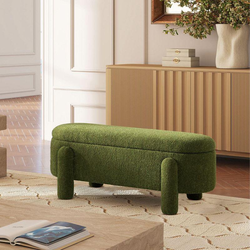 Ailisha 49" Oval Fully Upholstered Storage Bench, Moss Green