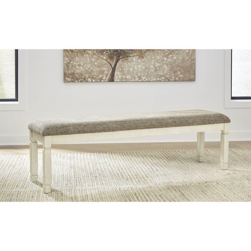 Antique Cream and Gray Upholstered Dining Bench