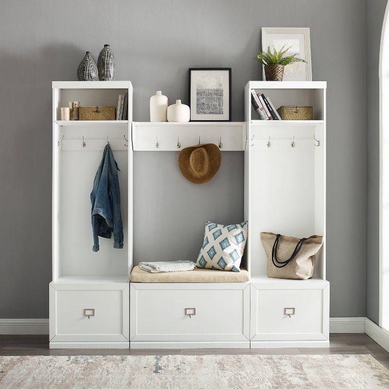 White Wood Wall-Mounted Entryway Shelf with Hooks