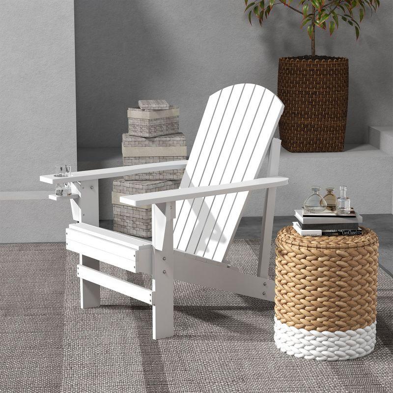 Outsunny Oversized Adirondack Chair, Outdoor Fire Pit and Porch Seating, Classic Log Lounge w/ Built-in Cupholder for Patio, Backyard, White