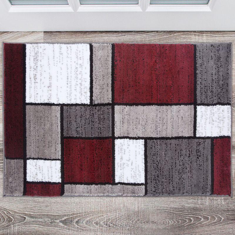 Contemporary Modern Red Geometric 2'x3' Synthetic Area Rug