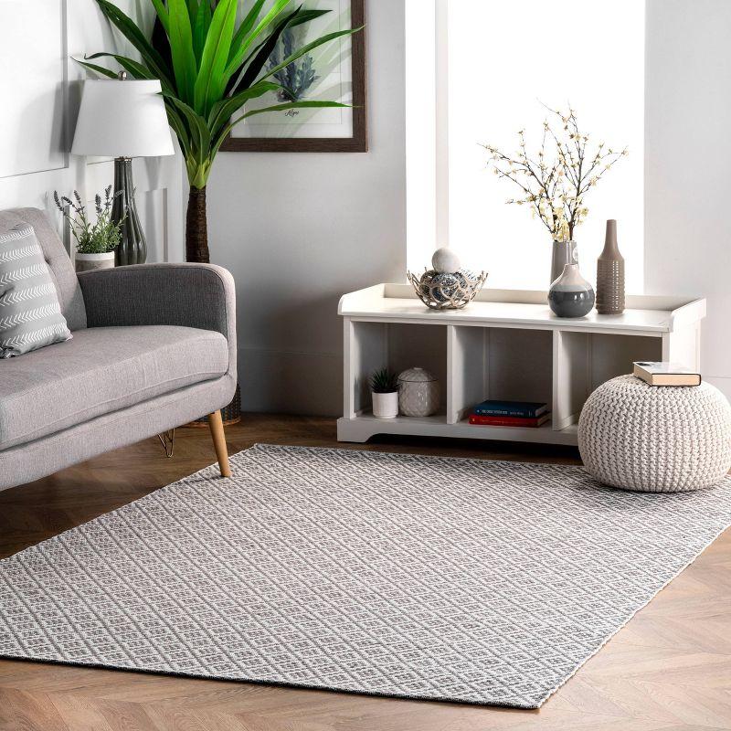 nuLOOM 5'x8' Cotton Hand Loomed Diamonds Cotton Trellis Area Rug Gray: Modern Low Pile Handmade Rectangle Rug