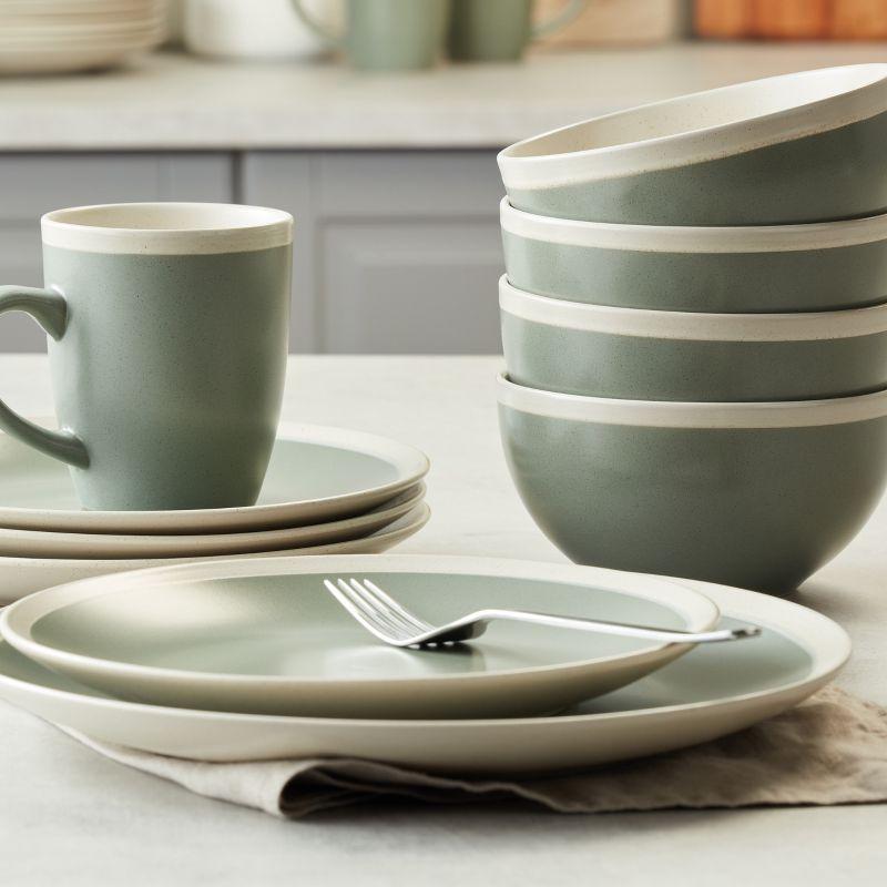 Stone Lain Serenity 16-Piece Stoneware Dinnerware Set, Service for 4, Green and Cream