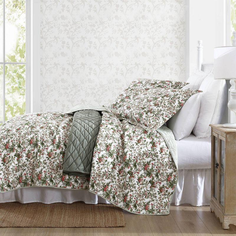 Twin Green Floral Cotton Reversible Quilt Set