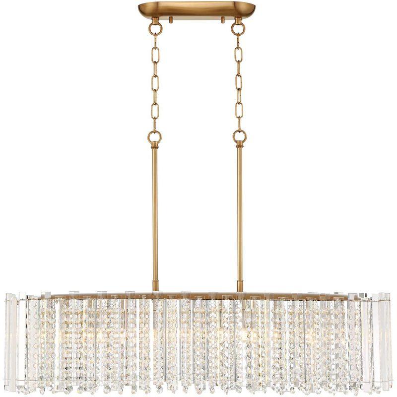 Possini Euro Design Mirabell Gold Linear Island Pendant Chandelier 34" Wide Modern LED Clear Glass Crystal 6-Light Fixture for Dining Room Kitchen