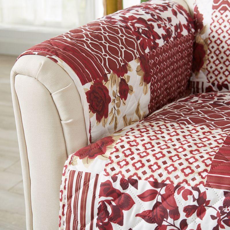 Reversible Stitched Patchwork Sofa Furniture Protector - Great Bay Home(Loveseat, Burgundy)
