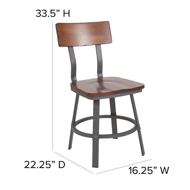 Modern-Industrial Gray Steel Side Chair with Rustic Walnut Wood Seat