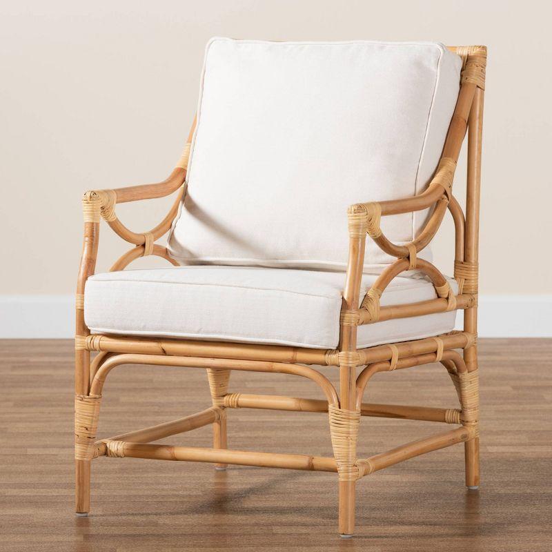 bali & pari Brandon Fabric Upholstered and Button Tufted Armchair Black/Gold: Modern Rattan Frame, No Assembly Required