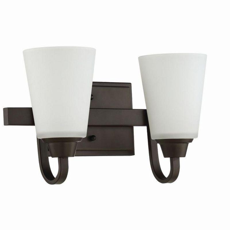 Espresso Brown 2-Light Wall Vanity with Frosted Glass Shades