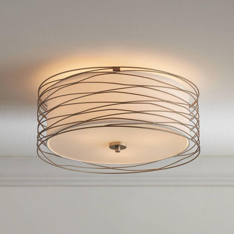 Modern Silver Glass Drum Flush Mount Ceiling Light