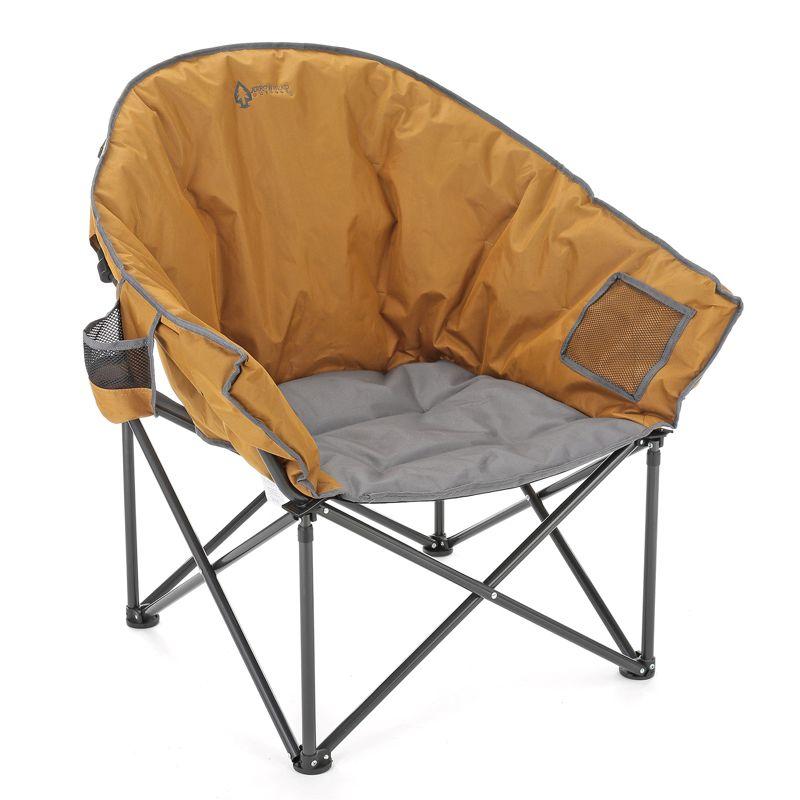 Arrowhead Outdoor Oversized Heavy-Duty Club Folding Camping Chair w/External Pocket, Cup Holder, Portable, Padded, Moon, Round, Bag (Workwear Tan)