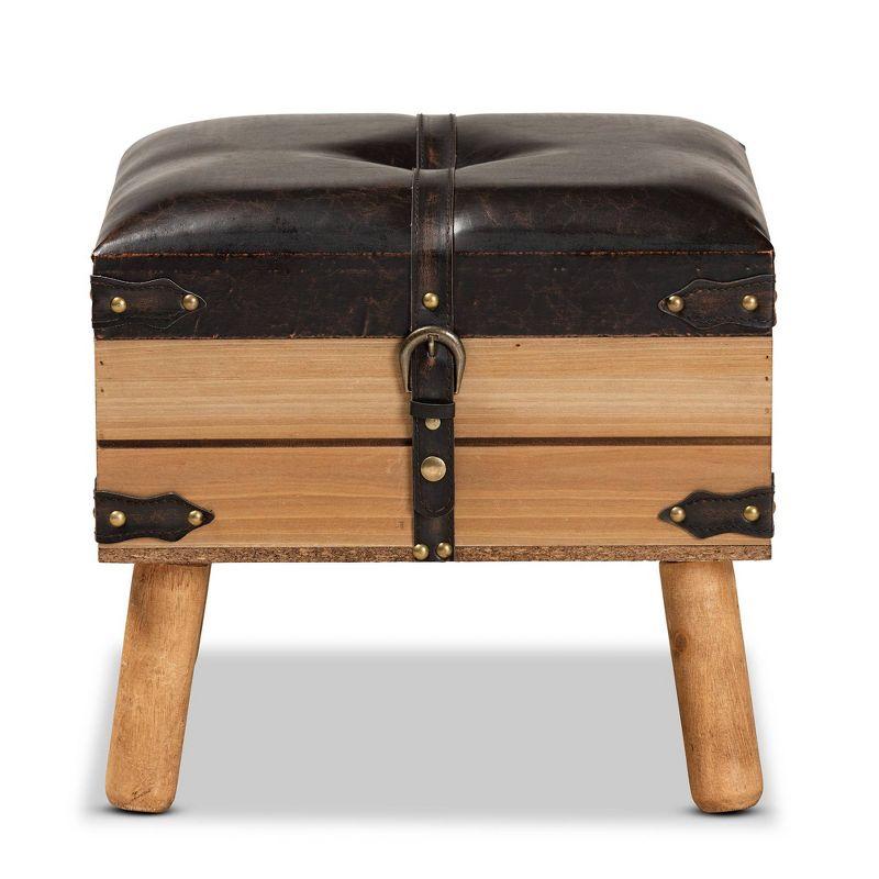 Baxton Studio Amena Wood Small Storage Ottoman Dark Brown/Oak: Velvet Upholstered, Rectangle Shape, Spot Clean