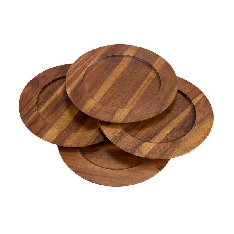 Handcrafted Acacia Wood Stain-Resistant Charger Plates, Set of 4