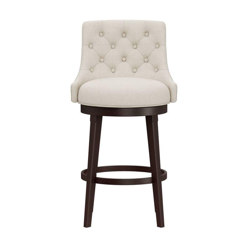 Halbrooke 30" Brown Wood Swivel Barstool with Cream Fabric