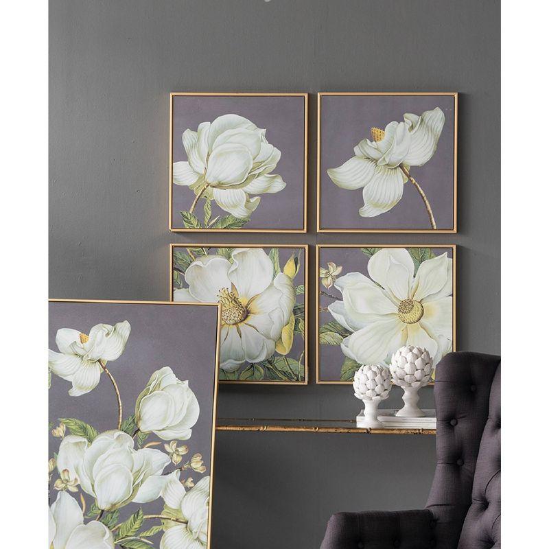 Blooming Florals Framed Wall Art -20"W X 1.5"L X 20"H - Gold