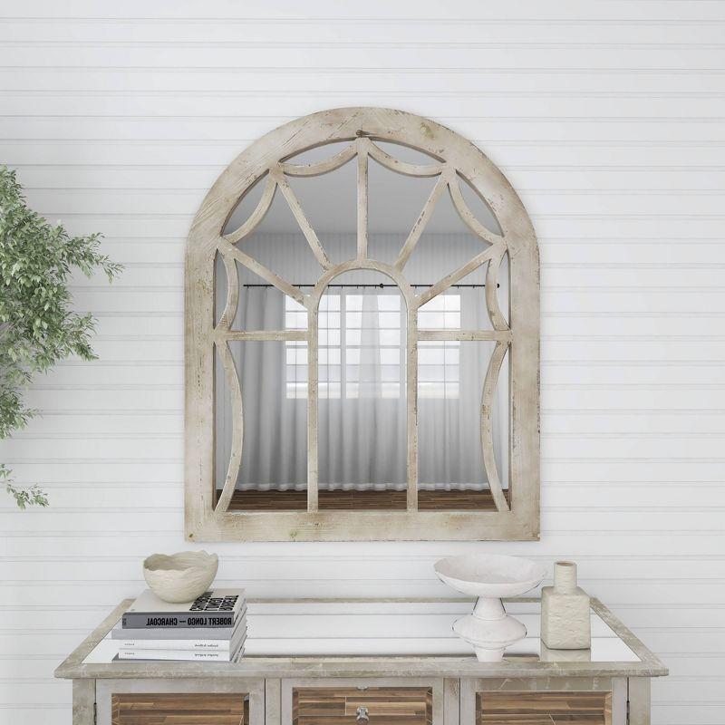 Wood Window Pane Inspired Wall Mirror with Arched Top Cream - Olivia & May: Antique Finish, No Assembly, Spot Clean