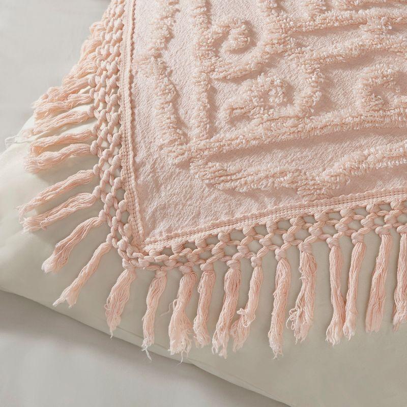 King Blush Cotton Chenille Medallion Fringe Coverlet Set