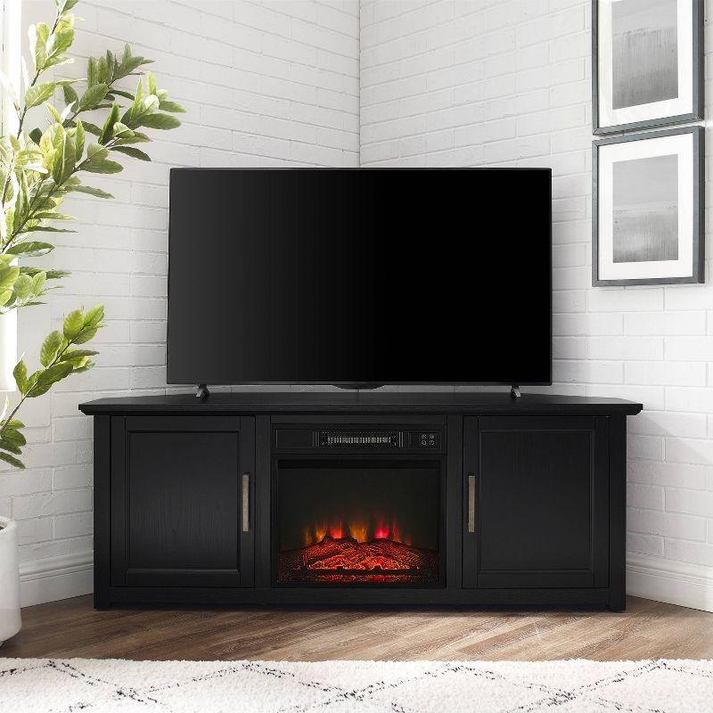 Crosley Camden Corner TV Stand for TVs up to 60" with Fireplace Black: Mid-Century Modern Entertainment Center, Cable Management