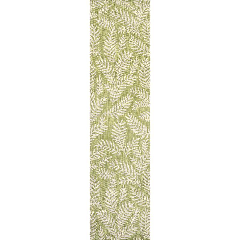 2' x 10' Nevis Palm Frond Indoor/Outdoor Runner Rug, Green/Cream - JONATHAN Y