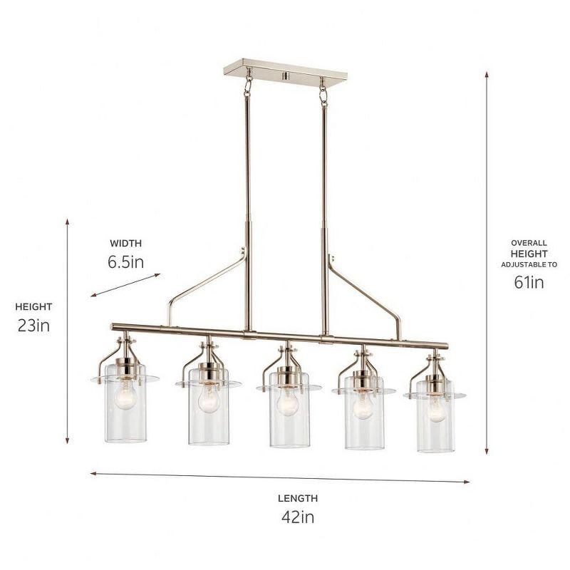 Everett™ 42 Inch 5 Light Linear Chandelier with Clear Glass in Polished Nickel