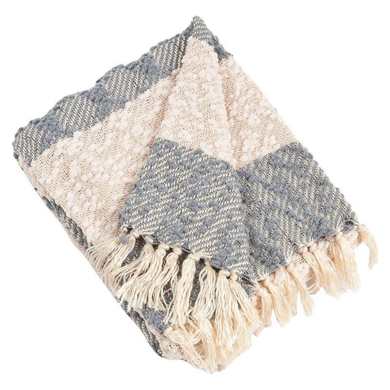 Gray and Beige Striped Faux Fur Reversible Throw Blanket