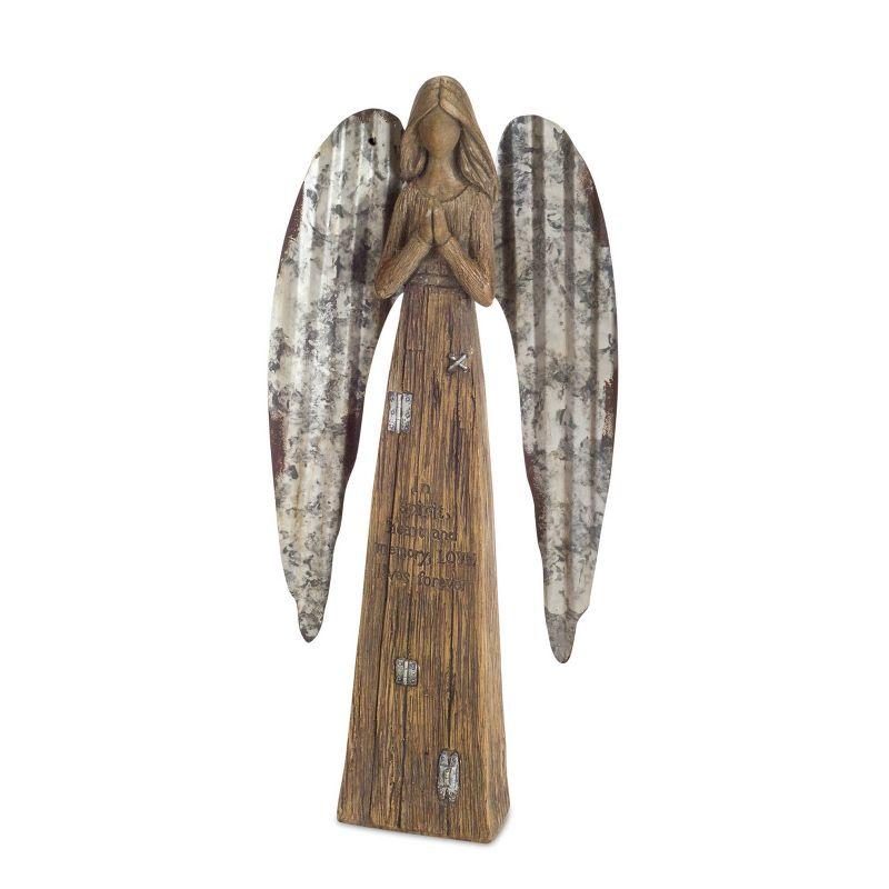 Rustic Wood Sentiment Angel with Galvanized Metal Wings (Set of 2)