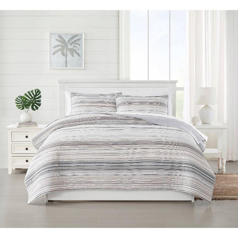 Gray Twin Microfiber Quilt Set with Striped Design