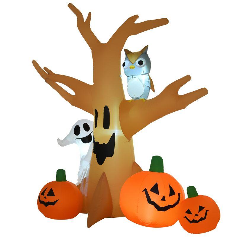 7.5' Inflatable Halloween Tree with Owl, Ghost, and Pumpkins