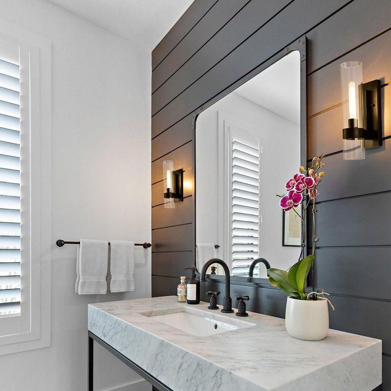 C Cattleya 1 Light Black Wall Sconce, Cylinder Glass Shade