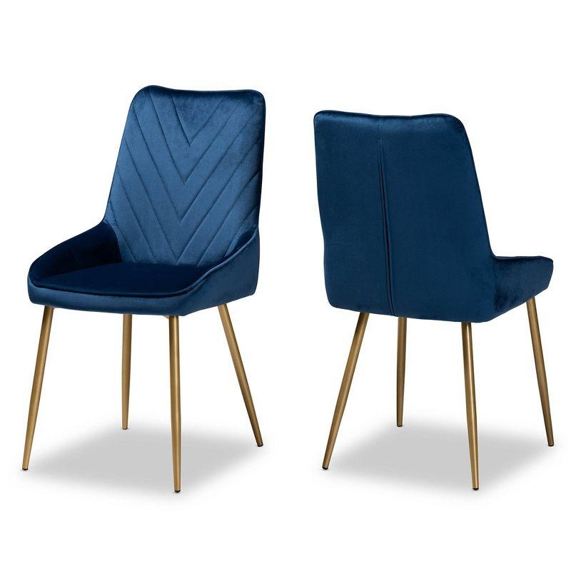 2pc Priscilla Velvet Fabric Upholstered Metal Dining Chair Set Navy Blue/Gold - Baxton Studio
