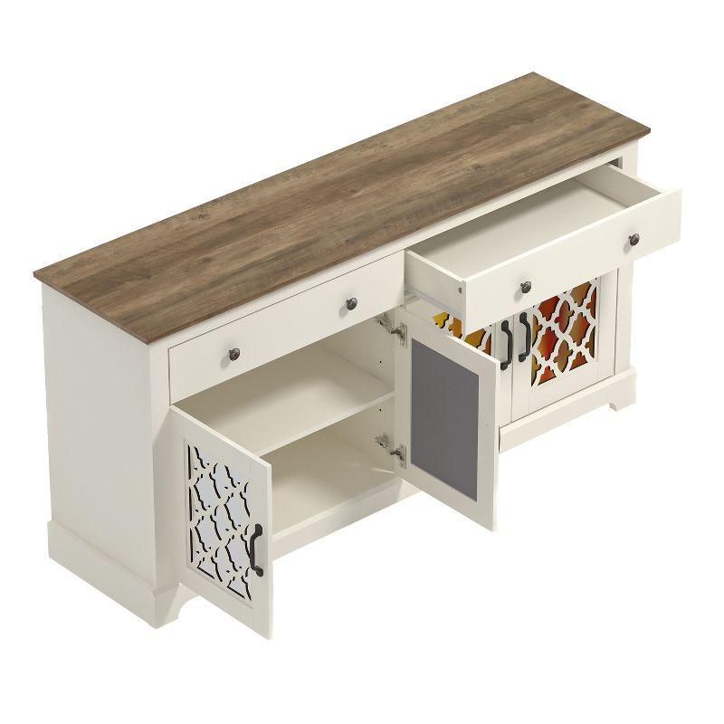 Galano Heron Ivory and Knotty Oak Wood 59.1in. 4 Door Wide Sideboard with Adjustable Shelves and Drawers Galano