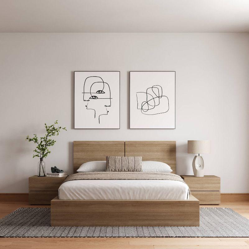 Nexera Queen 4pc James Bedroom Set Brown Oak: Modern Furniture with 2 Nightstands, Platform Bed