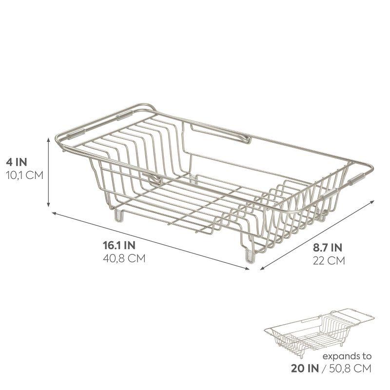 iDESIGN Classico Steel Wire Adjustable Over The Sink/Countertop Dish Drainer Satin: Freestanding Metal Kitchen Rack
