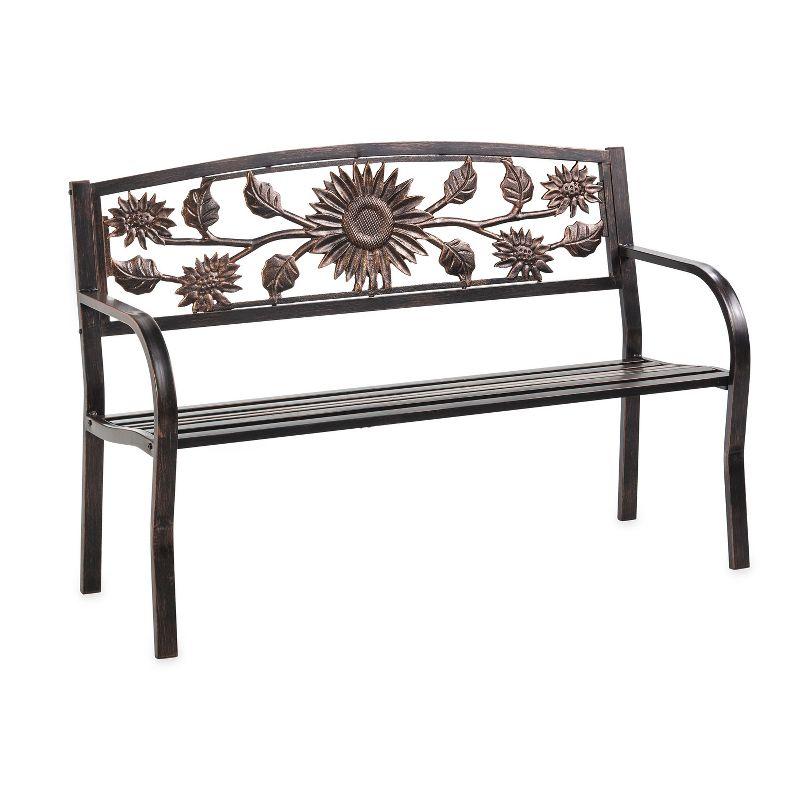 Bronze 50.5" Cast-Iron and Steel Sunflower Garden Bench