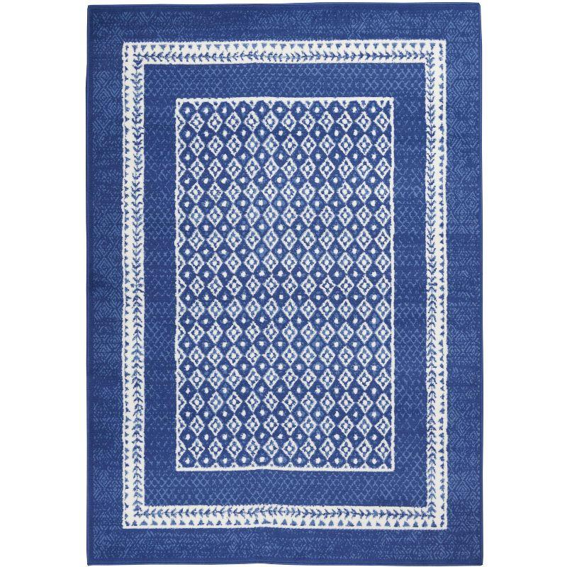 Navy and Ivory Geometric Bohemian 5' x 7' Area Rug