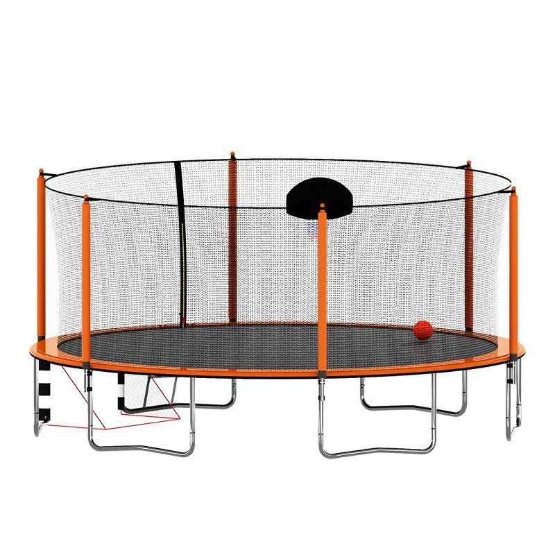 16FT Trampoline With Basketball Hoop Pump And Ladder(Inner Safety Enclosure) With Soccer Goal, Orange